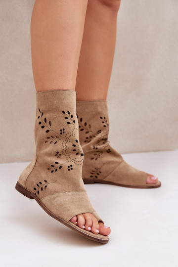 Zazoo 3437 Feminino Sandálias de camurça com uma bota Casal o castelo bege