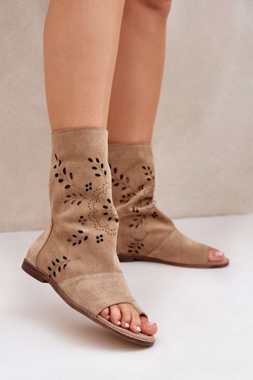 Zazoo 3437 Feminino Sandálias de camurça com uma bota Casal o castelo bege