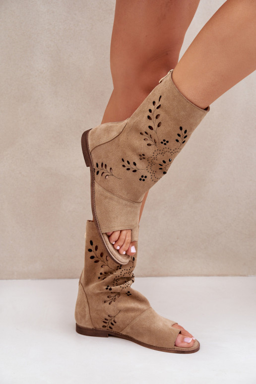 Zazoo 3437 Feminino Sandálias de camurça com uma bota Casal o castelo bege