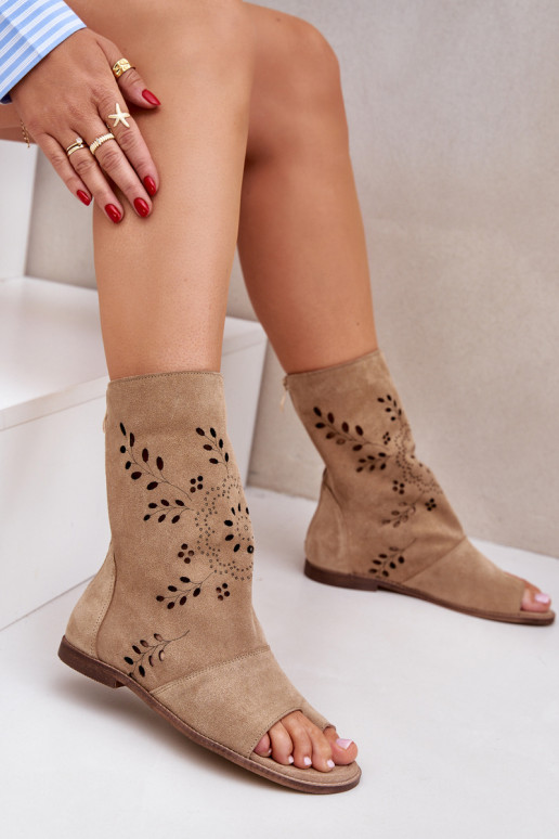 Zazoo 3437 Feminino Sandálias de camurça com uma bota Casal o castelo bege