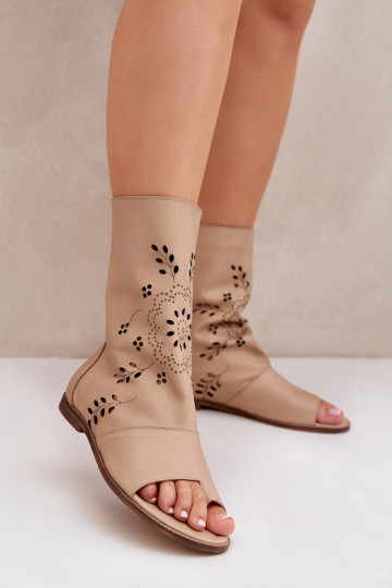 Zazoo 3437 Feminino Sandálias femininas com uma bota Casal o castelo bege