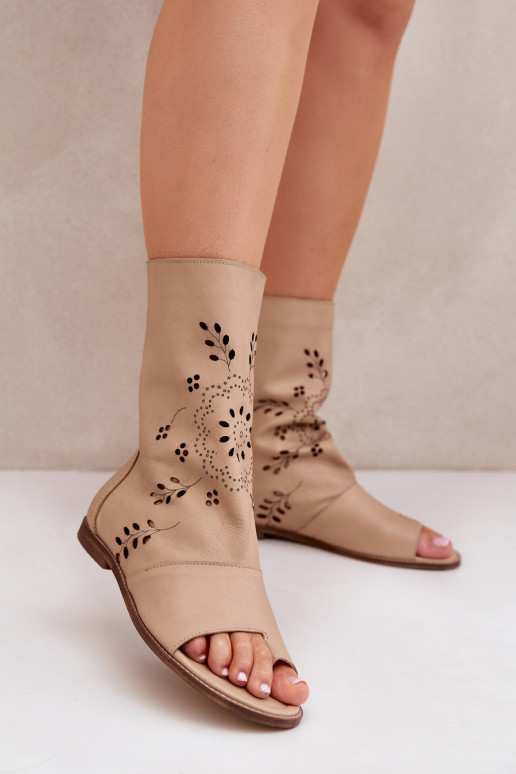 Zazoo 3437 Feminino Sandálias femininas com uma bota Casal o castelo bege