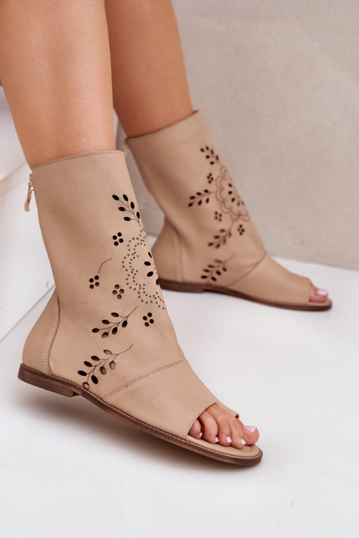 Zazoo 3437 Feminino Sandálias femininas com uma bota Casal o castelo bege