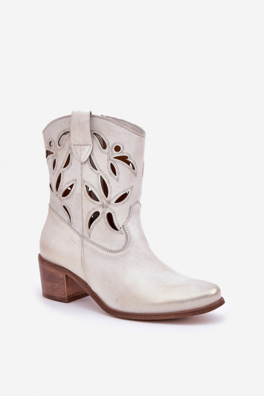 Pele Botas a céu aberto com salto Zazoo 3621 cor dourada Przecierany