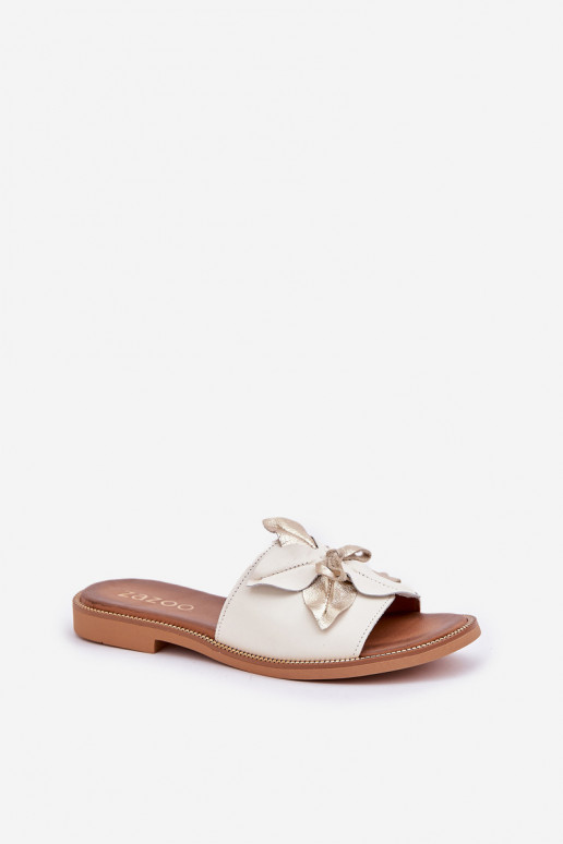 Chinelos com enfeites couro natural Zazoo 3667 cor branca Chinelos com enfeites couro natural Zazoo 3667 cor branca