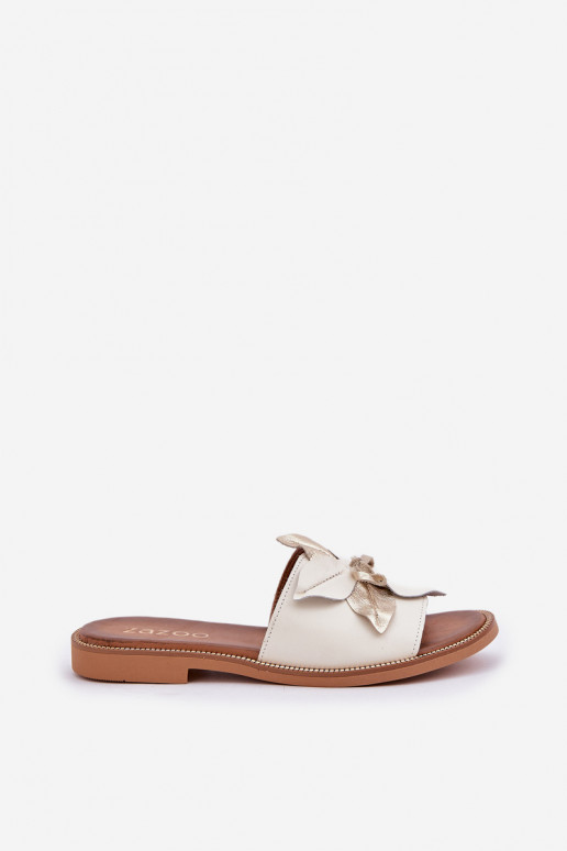 Chinelos com enfeites couro natural Zazoo 3667 cor branca Chinelos com enfeites couro natural Zazoo 3667 cor branca