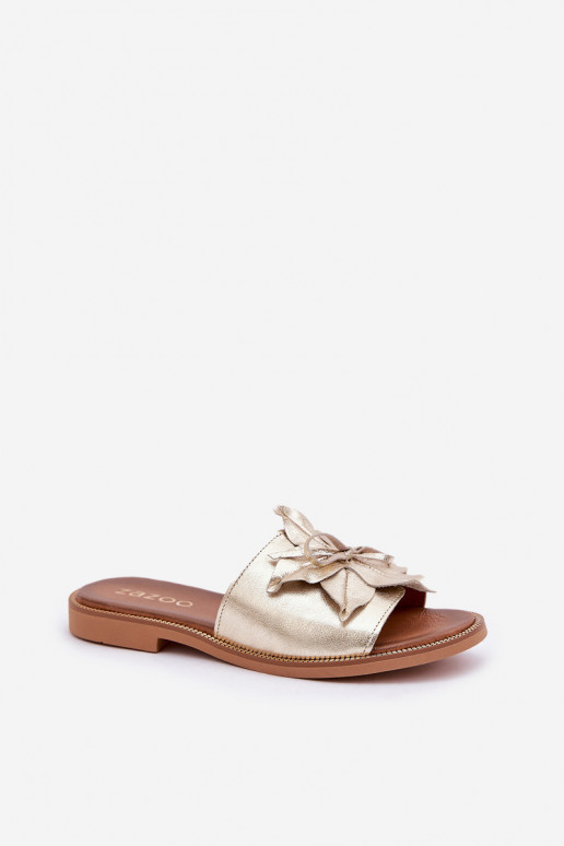 Chinelos com enfeites couro natural Zazoo 3667 cor dourada Chinelos com enfeites couro natural Zazoo 3667 cor dourada