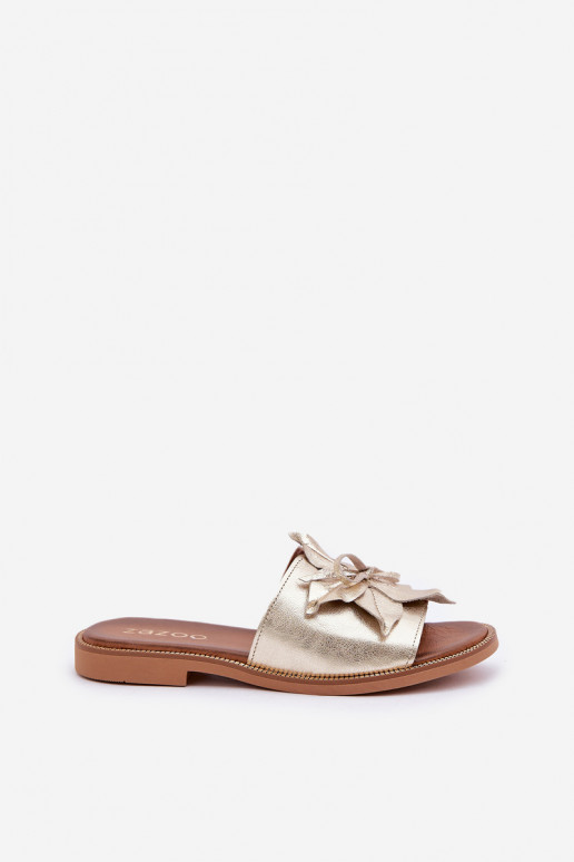 Chinelos com enfeites couro natural Zazoo 3667 cor dourada Chinelos com enfeites couro natural Zazoo 3667 cor dourada