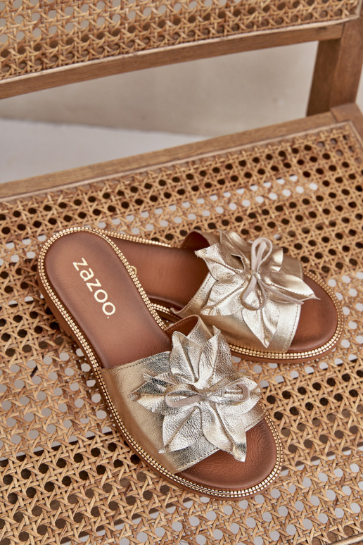 Chinelos com enfeites couro natural Zazoo 3667 cor dourada Chinelos com enfeites couro natural Zazoo 3667 cor dourada