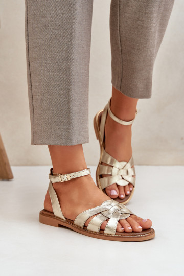 Sandálias femininas Feminino com salto largo Zazoo 3688 cor dourada