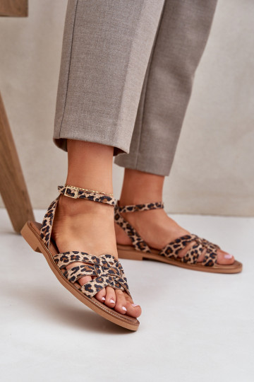 Sandálias femininas Feminino com salto largo com padrões de pele de leopardo Zazoo 3688 cor marrom 2