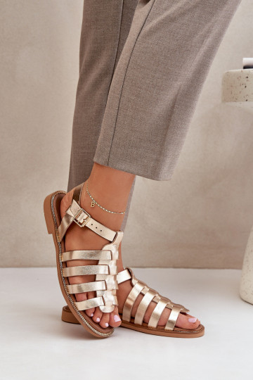 Sandálias femininas com salto largo Zazoo 3686 cor dourada