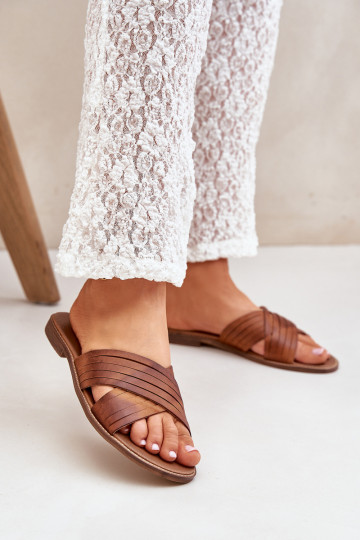 Chinelos femininos de couro LeĮskis Shoes 3682 marrons 2