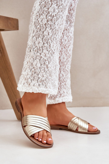 Pele Feminino Chinelos LeParaski Shoes 3682 cor dourada