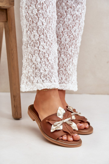 Chinelos com enfeites couro natural Zazoo 3574/Z cor marrom