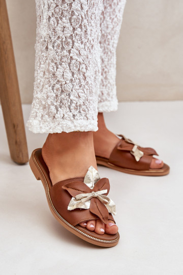 Chinelos com enfeites couro natural Zazoo 3574/Z cor marrom 2