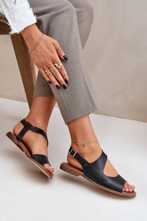 Sandálias femininas com fivelas com uma impressão LeParaski 3041 cor preta Sandálias femininas com fivelas com uma impressão LeParaski 3041 cor preta