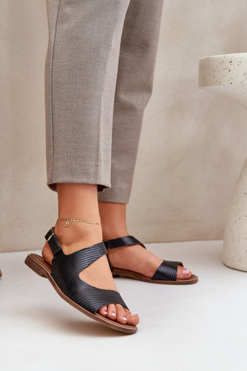 Sandálias femininas com fivelas e estampas LeĮskis 3041 pretas 2