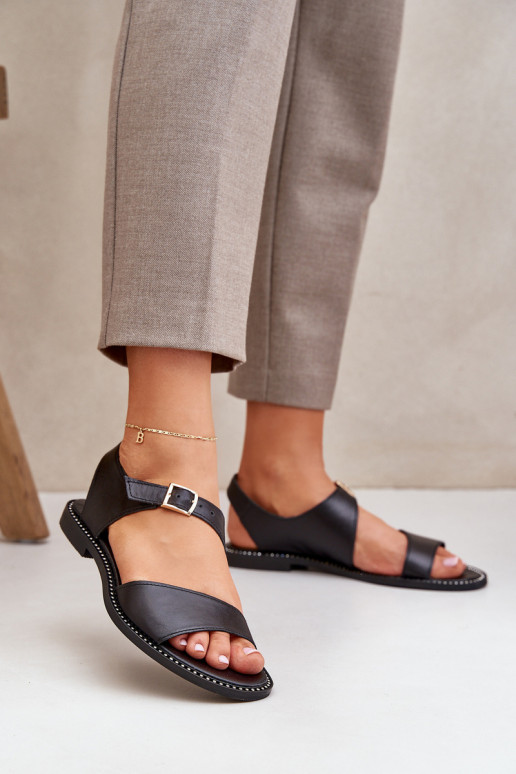 Pele Sandálias rasteiras para mulheres Zazoo 3014 cor preta Pele Sandálias rasteiras para mulheres Zazoo 3014 cor preta