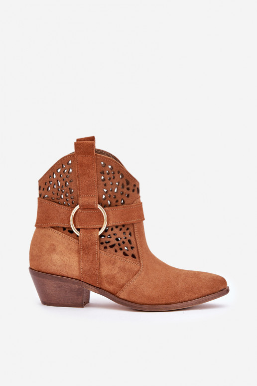 Sapatos de camurça estilo vaqueiro com elementos abertos com salto Zazoo 2994 cor marrom Sapatos de camurça estilo vaqueiro com elementos abertos com salto Zazoo 2994 cor marrom