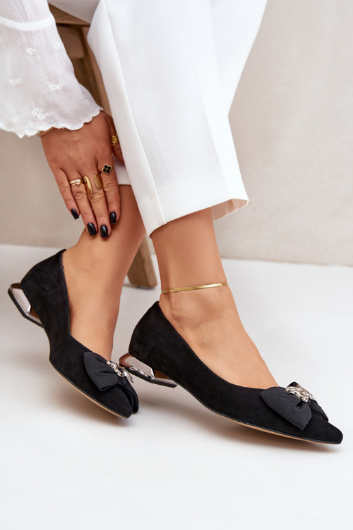 Estilo elegante Sapatilhas de camurça Feminino com fitas Laura Messi 2893 cor preta