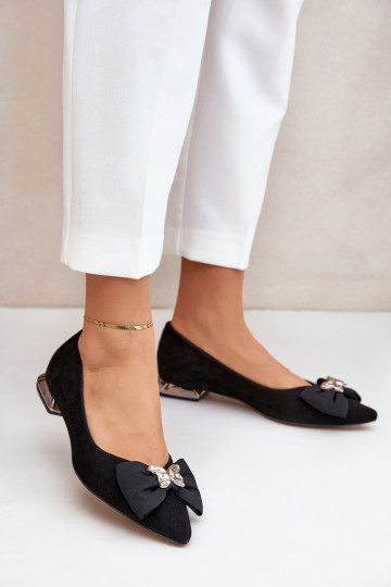 Estilo elegante Sapatilhas de camurça Feminino com fitas Laura Messi 2893 cor preta 2