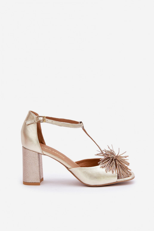 sandálias Pele com salto com enfeites Laura Messi 2758 cor dourada sandálias Pele com salto com enfeites Laura Messi 2758 cor dourada