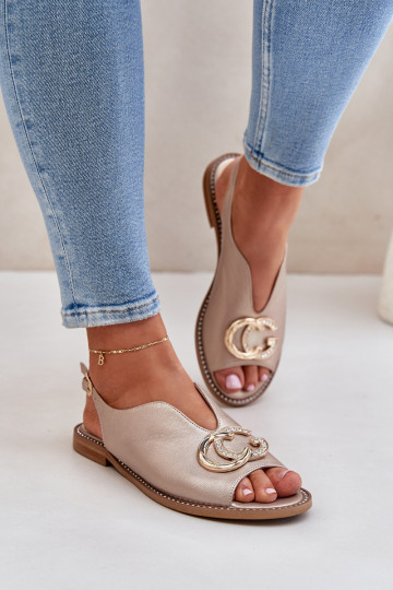 Sandálias femininas com salto largo com enfeites Laura Messi 2865 cor dourada