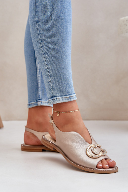 Sandálias femininas com salto largo com enfeites Laura Messi 2865 cor dourada Sandálias femininas com salto largo com enfeites Laura Messi 2865 cor dourada