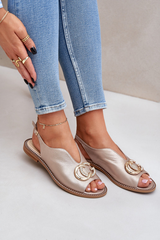 Sandálias femininas com salto largo com enfeites Laura Messi 2865 cor dourada Sandálias femininas com salto largo com enfeites Laura Messi 2865 cor dourada