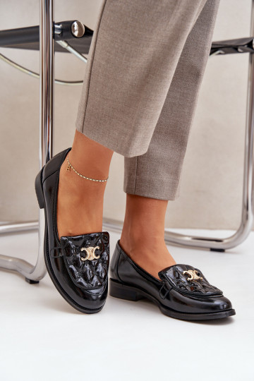 Pele Mocassins lacados com detalhes dourados Laura Messi 2927 cor preta 2