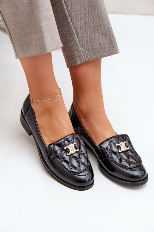 Pele Mocassins lacados com detalhes dourados Laura Messi 2927 cor preta Pele Mocassins lacados com detalhes dourados Laura Messi 2927 cor preta