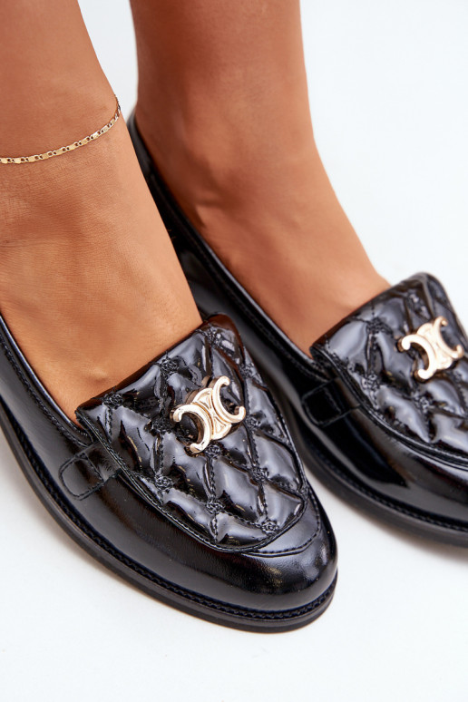 Pele Mocassins lacados com detalhes dourados Laura Messi 2927 cor preta Pele Mocassins lacados com detalhes dourados Laura Messi 2927 cor preta