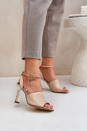 Sandálias femininas com salto fino decorar Bransoletą CheBello 4440 bege 2