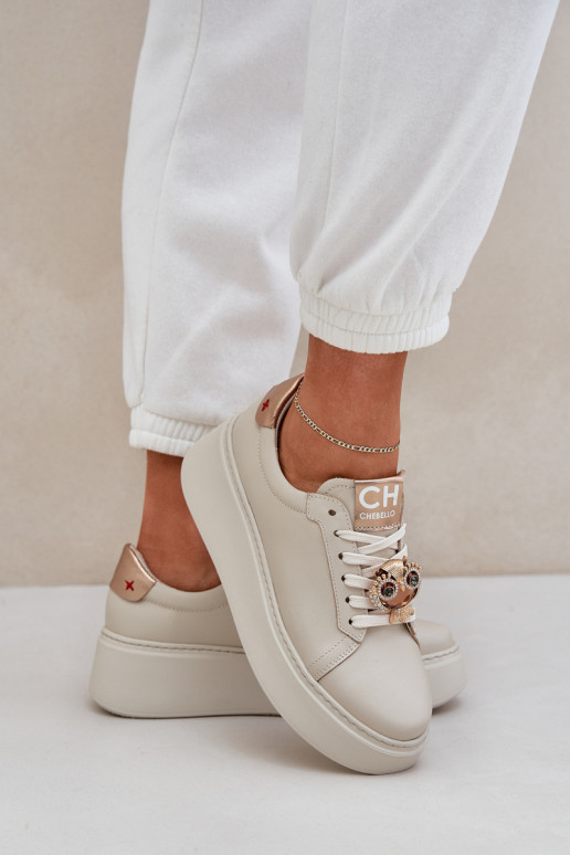 Feminino Pele À modalo de tênis CheBello 4411 cor de marfim Feminino Pele À modalo de tênis CheBello 4411 cor de marfim