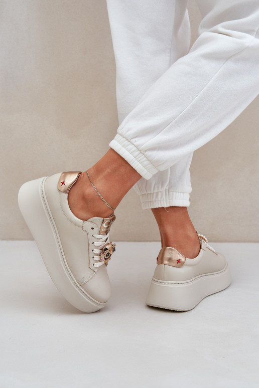 Feminino Pele À modalo de tênis CheBello 4411 cor de marfim Feminino Pele À modalo de tênis CheBello 4411 cor de marfim