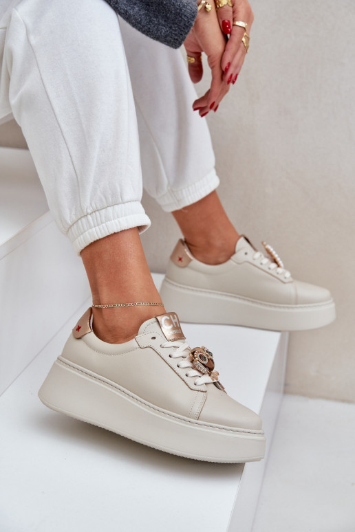 Feminino Pele À modalo de tênis CheBello 4411 cor de marfim Feminino Pele À modalo de tênis CheBello 4411 cor de marfim