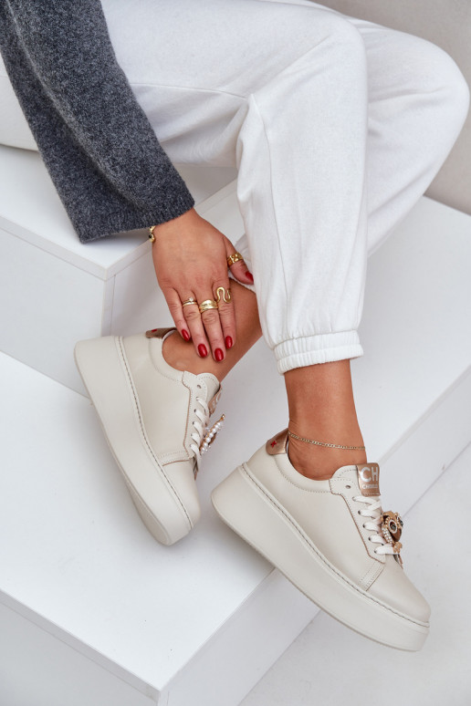 Feminino Pele À modalo de tênis CheBello 4411 cor de marfim Feminino Pele À modalo de tênis CheBello 4411 cor de marfim