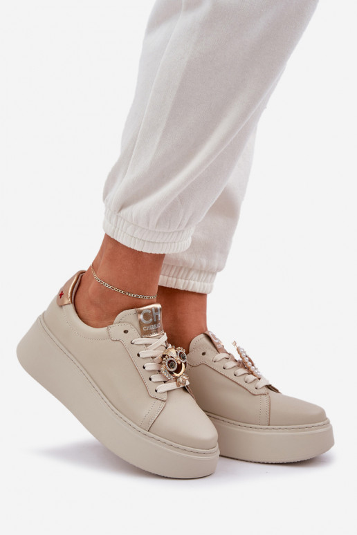 Feminino Pele À modalo de tênis CheBello 4411 cor de marfim Feminino Pele À modalo de tênis CheBello 4411 cor de marfim