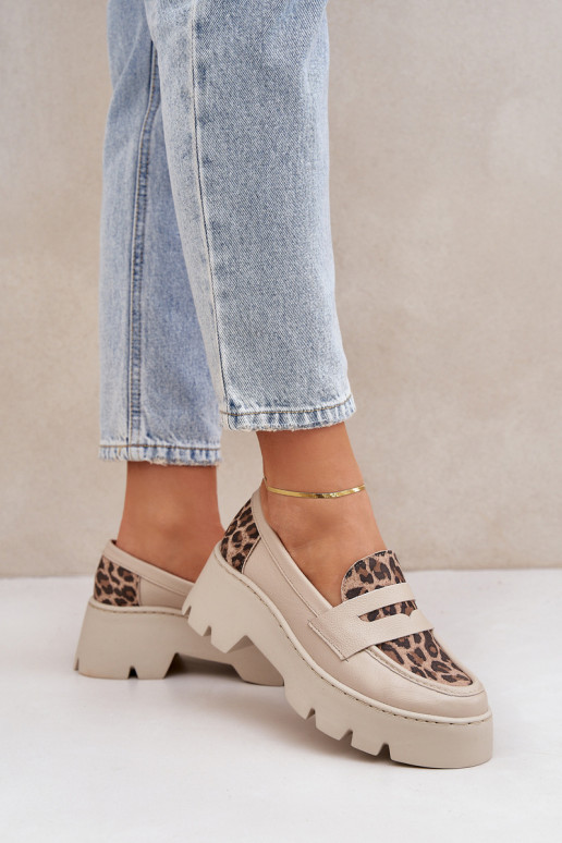 Pele Mocassins plataforma femininos E saltos baixos com padrões de pele de leopardo Zazoo 20191 cor de marfim Pele Mocassins plataforma femininos E saltos baixos com padrões de pele de leopardo Zazoo 20191 cor de marfim