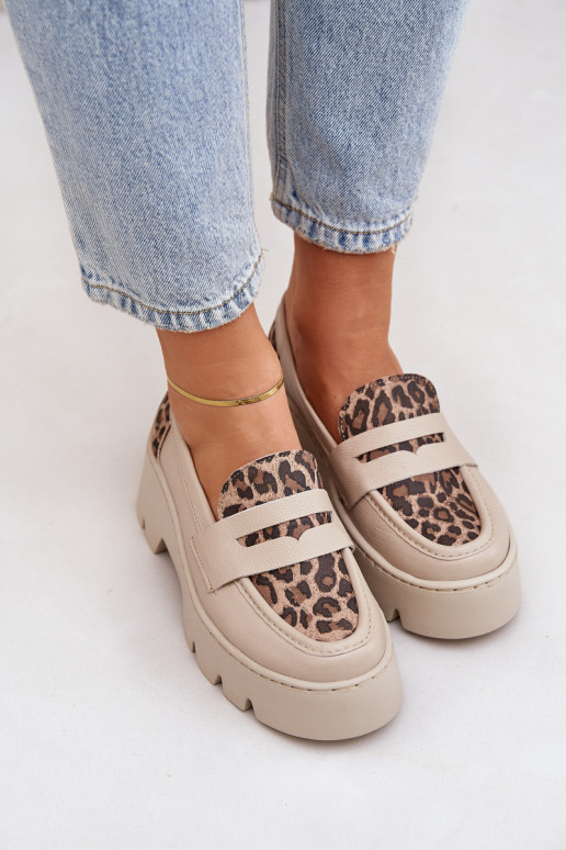 Pele Mocassins plataforma femininos E saltos baixos com padrões de pele de leopardo Zazoo 20191 cor de marfim Pele Mocassins plataforma femininos E saltos baixos com padrões de pele de leopardo Zazoo 20191 cor de marfim