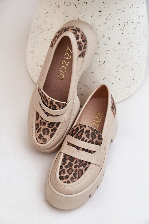 Pele Mocassins plataforma femininos E saltos baixos com padrões de pele de leopardo Zazoo 20191 cor de marfim Pele Mocassins plataforma femininos E saltos baixos com padrões de pele de leopardo Zazoo 20191 cor de marfim