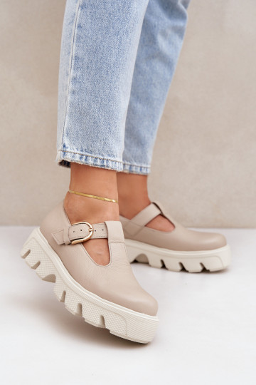 Sapatos de couro com fivelas Zazoo 20183 cor areia