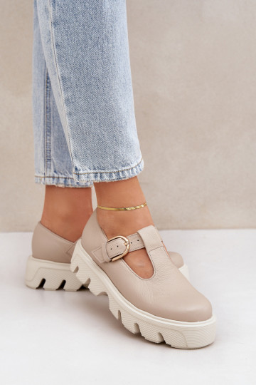 Sapatos de couro com fivelas Zazoo 20183 cor areia 2