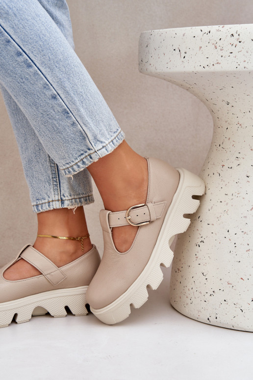 Pele sapato com fivelas Zazoo 20183 bege Pele sapato com fivelas Zazoo 20183 bege