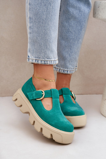 Sapatos de camurça com fivelas Zazoo 20183 cor verde