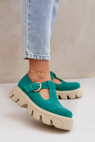 Sapatos de camurça com fivelas Zazoo 20183 cor verde 2