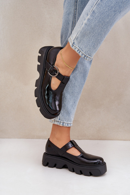 com efeito verniz Pele sapato com fivelas Zazoo 20183 cor preta com efeito verniz Pele sapato com fivelas Zazoo 20183 cor preta