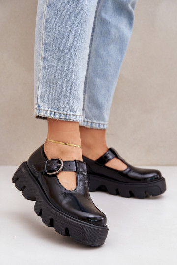 Sapatos de couro envernizado com fivelas Zazoo 20183 cor preta 2
