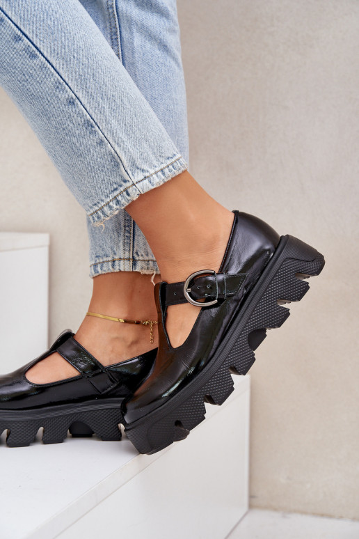 com efeito verniz Pele sapato com fivelas Zazoo 20183 cor preta com efeito verniz Pele sapato com fivelas Zazoo 20183 cor preta